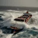 Ship Sailing at Rough Sea